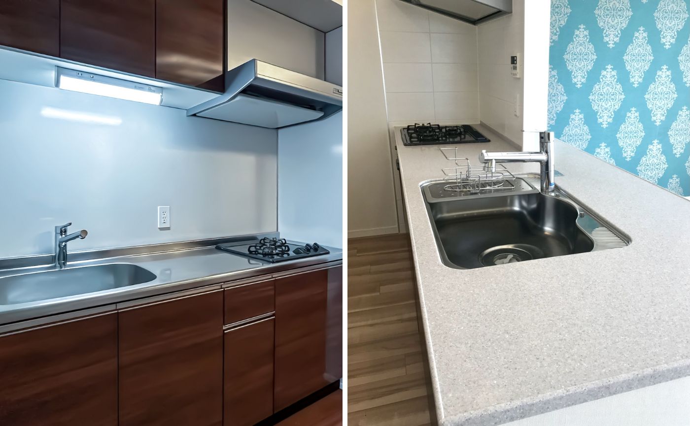 ステンレス天板と人造大理石天板